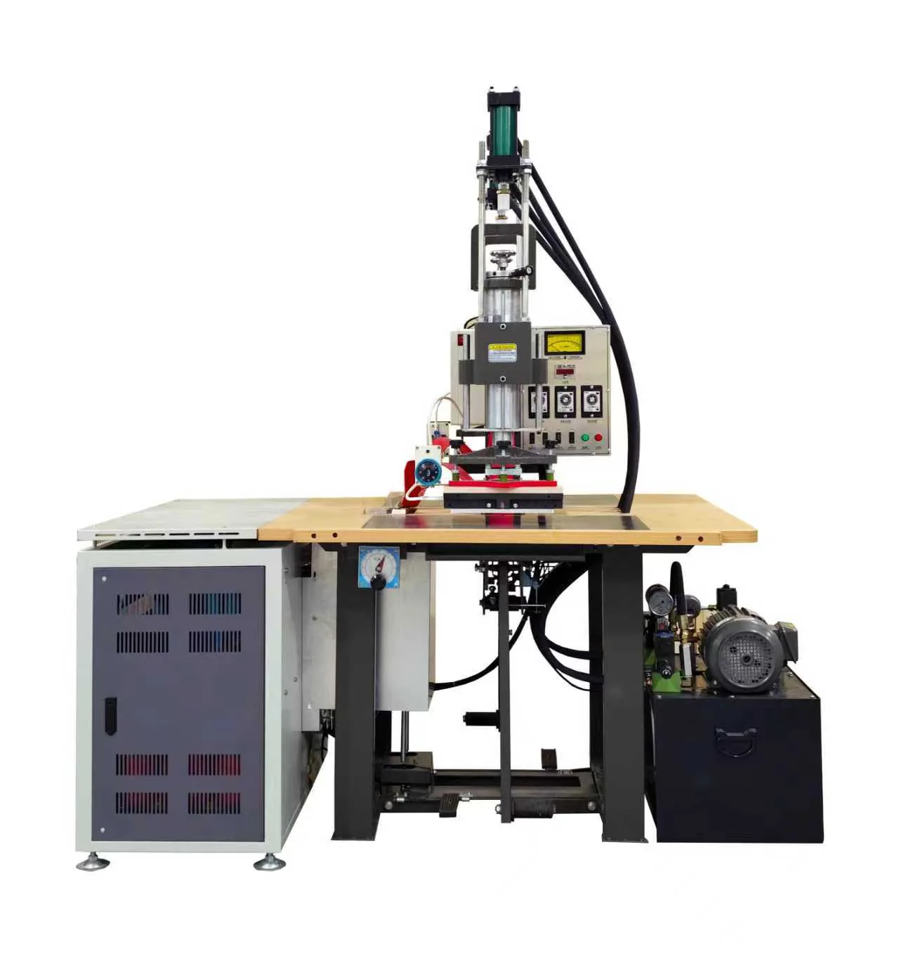High-frequency embossing press with hydraulic pressure system