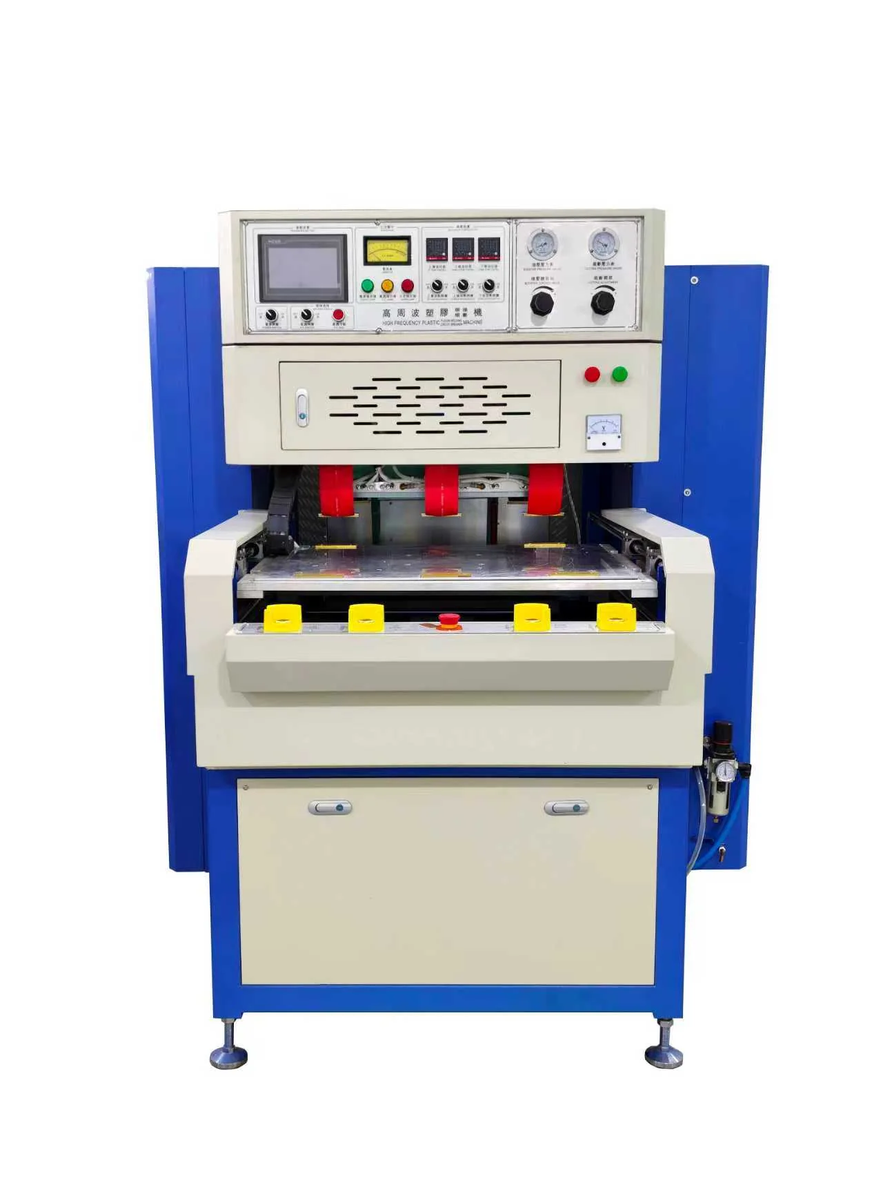 Front view of a high-frequency plastic welding press